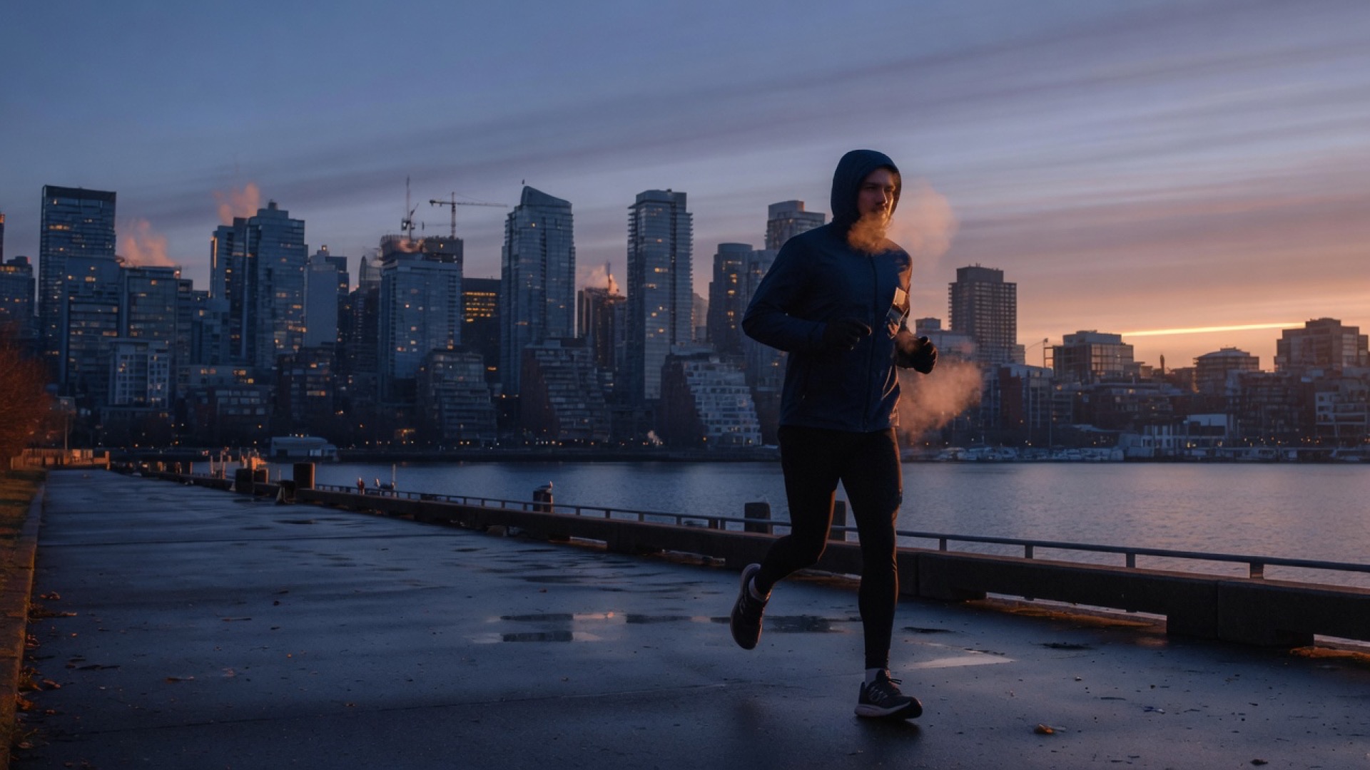 A runner in the first light of dawn